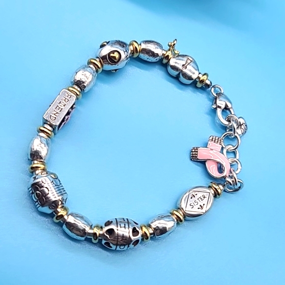 Brighton 2008 "POWER OF PINK" Sister, Wife, Friend Silver Bead & Enamel Bracelet - Picture 2 of 9